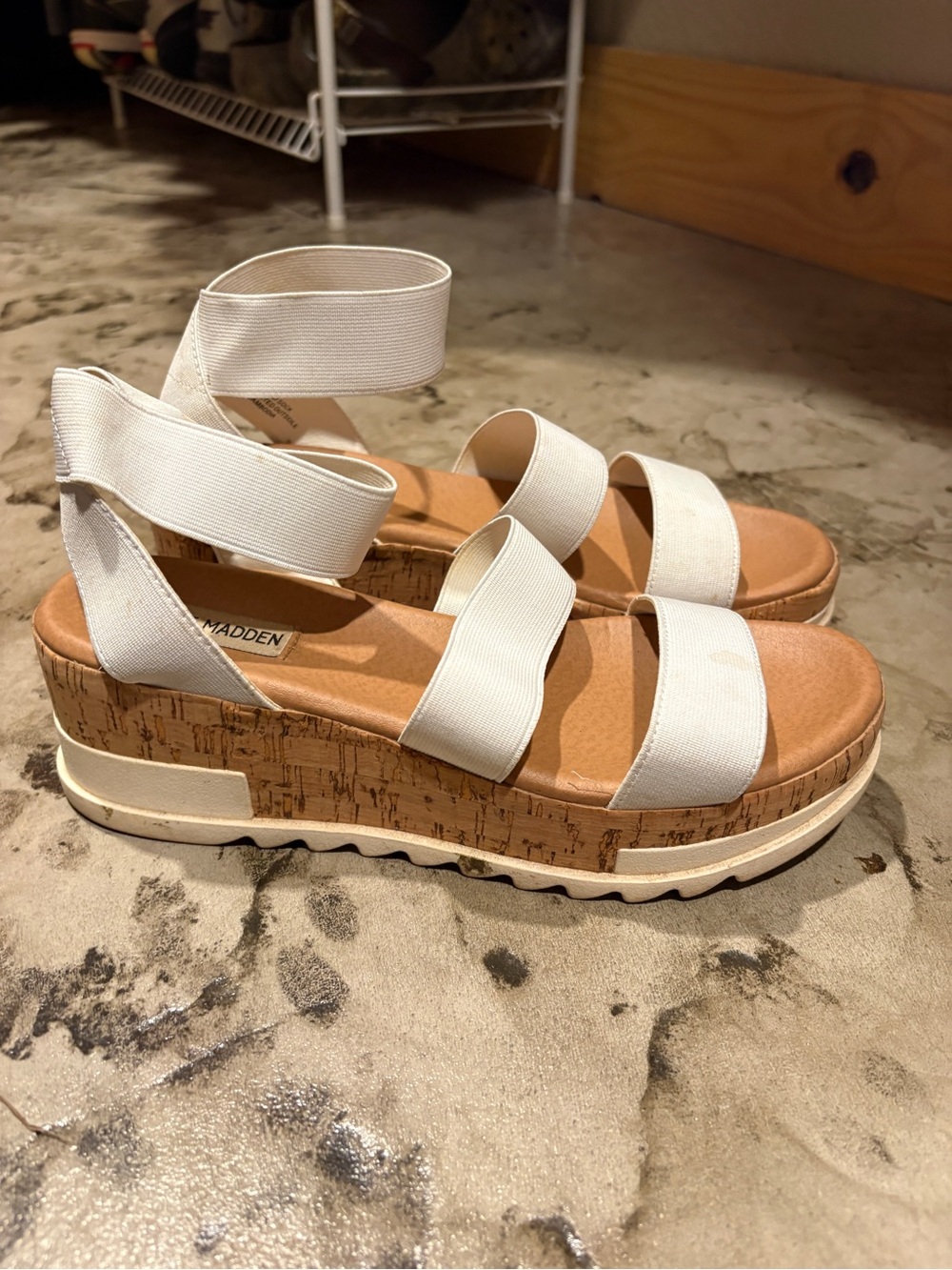 Steve Madden White Cork-Effekt Platform Sandals